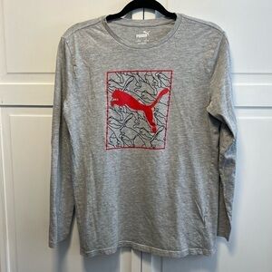 Puma Power Pack Jersey Long Sleeve Graphic Tee Shirt Size Boys XL Color Gray